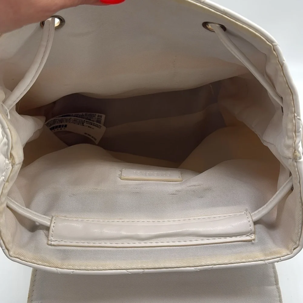 Forever 21 Faux Leather White Gold Backpack Handbag Purse